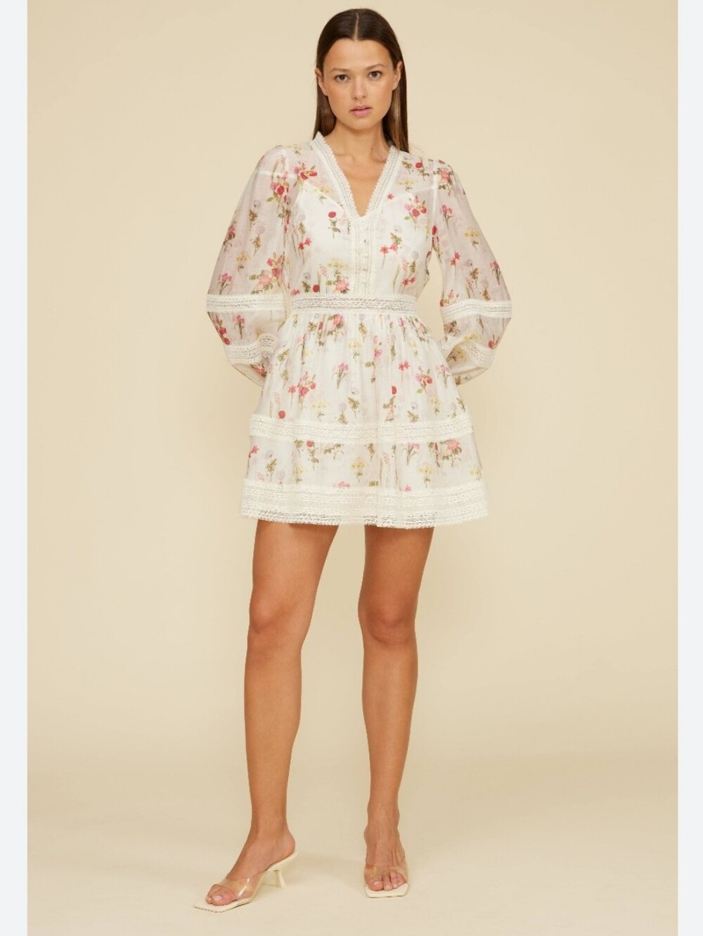 LUCY PARIS Josefina Mini Dress in Ivory Floral Size XS